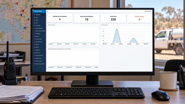 Water Smart dashboard on a monitor in a regional service office