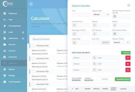 Loan repayment calculator within the chase finance web app