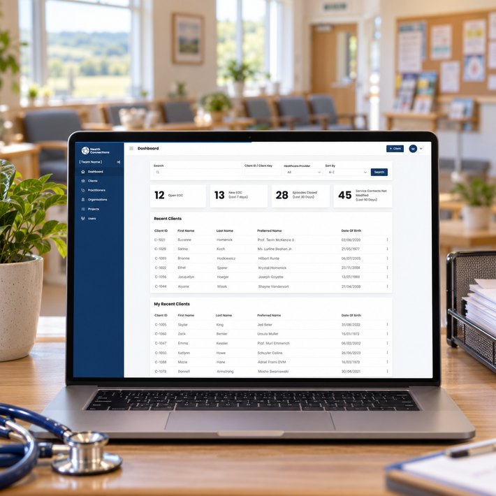 Country SA PHN provider dashboard on a laptop at a country medical practice front desk