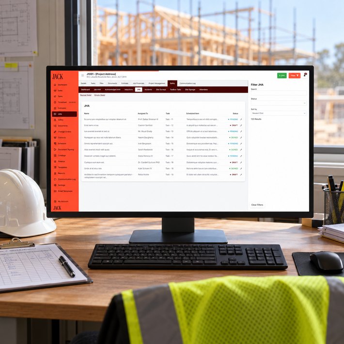 JACK job safety analysis list on a site supervisor's monitor