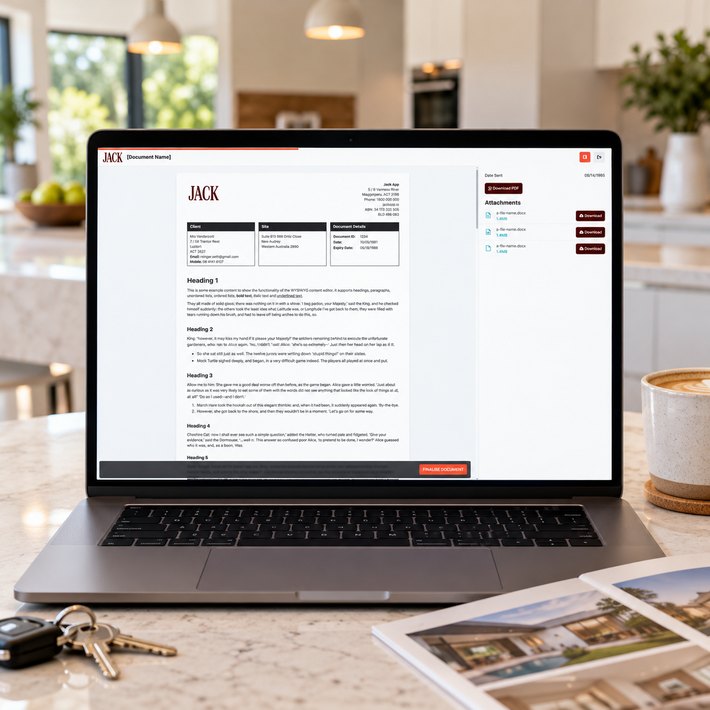 JACK document signing screen on a laptop on a kitchen bench