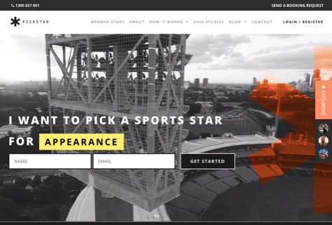 Pickstar website home page