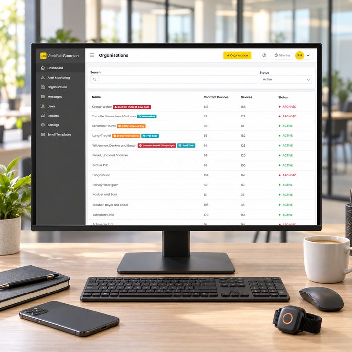 Worksafe Guardian organisations list on an account manager's monitor